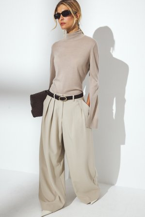 Premium Selection hochgeschlossenes Stricktop aus Merinowolle - Rollkragen Tops - Beige - S (EU 34-36)