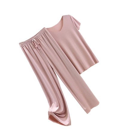 Kvinnor Ice Silk Pyjamas Set T-shirt Elastisk midja lösa byxor