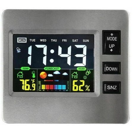 Trådløs digital værstasjon med farge-LCD-skjerm for værmelding med innendørssensor, temperatur og fuktighet