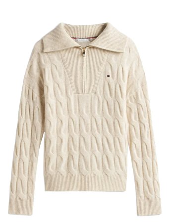 Soft Wool Cable 1/2 Zip Ls Swt Cream Tommy Hilfiger
