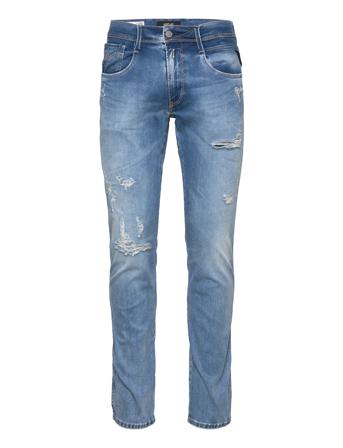 Anbass Trousers Slim Ocean Blue Broken&Repaired Slim Jeans Blå Replay*Betinget Tilbud