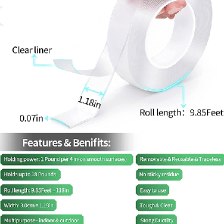 *Ekstra kraftig dobbeltsidig tape, multifunksjonell, avtagbar,*