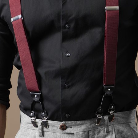 Tirantes de clip anchos en burdeos para hombres - Tirantes con clip