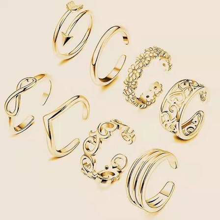 8 st Tårringar för kvinnor Guld, Justerbar Öppen Ring Knuckle Ring Och Svans Ring Present Smycken