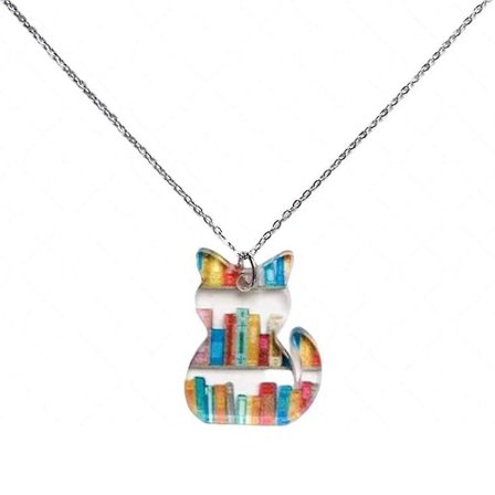 Halsband med katt och bok, present till katt- och bokälskare