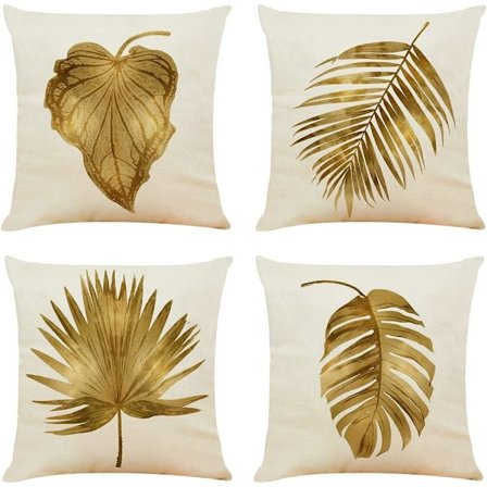 Dekorative pudebetræk 4 stk. 45x45 cm Tropisk brun guldblad pudebetræk linned firkantede pudebetræk