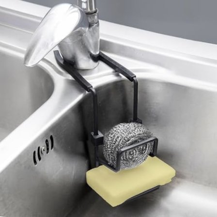 16x7x15cm Kjøkken Svampestativ, 2-i-1 Kjøkkenvask Organizer, Hullfri Oppvask Organizer, Vask Plugg-Inn Oppvask Svamp Holder