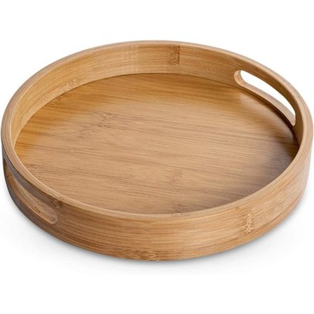 Bambusbakke, serveringsbakke med håndtag, kreativ naturlig bambus R