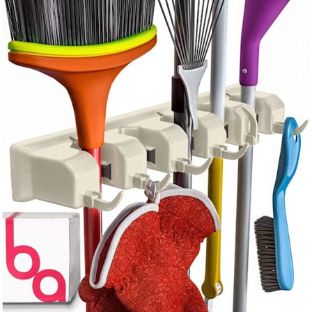 Kvast- och trädgårdsredskapshållare för väggmontering, förvaring i garderoben, kökshylla (BEIGE)