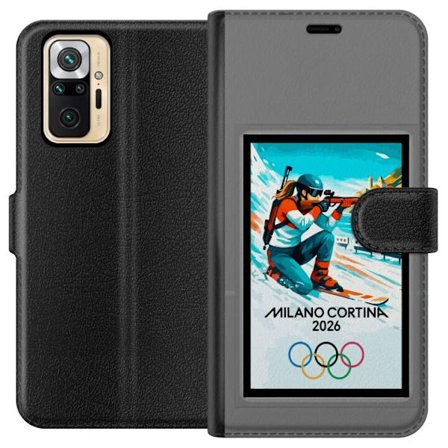 Kompatibelt Lommeboketui til Xiaomi Redmi Note 10 Pro Retroplakat Cortina Milano 2026 med fjell, vintersportsutøvere, italienske trikolor, Milano-kate