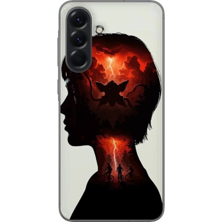 Yhteensopiva Puhelinkuori Samsung Galaxy A56 Stranger Things siluetti aiheena pyöräilevät lapset punainen salama ja Upside Down esteettinen ikoninen m