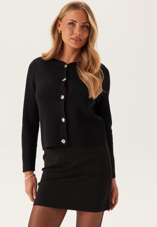 VILA - Visway O-neck L/S BUTTON KNIT CARDIGAN - Black Beauty - Kläder - - Bubbleroom