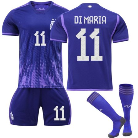 IC Argentina Hjemme-VM Herretrøje Di Maria #11 Fodbold T-shirt Shorts Sæt Fodbold 3-delt Sæt V S(160-170CM)