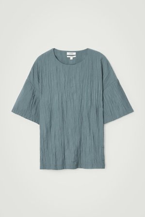 COS Herren Oversized Crinkled-Texture T-Shirt - Blau