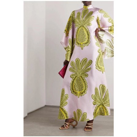 Sommarklänning med tryck, trekvartsärm och ståkrage