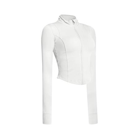 Höst Vinter Yoga Jakke til Kvinder Lynlås Fitness Smal Sportsjakker Hurtigtørrende Jogging Træning Crop Top Tommelhuller Hvid White S