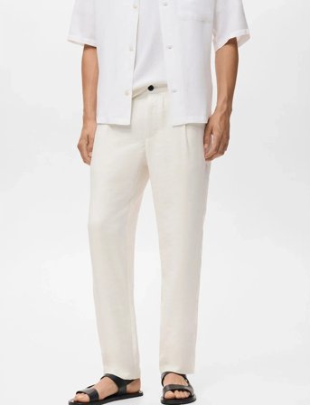 Mango Straight-Fit Pleated Trousers - White - 52