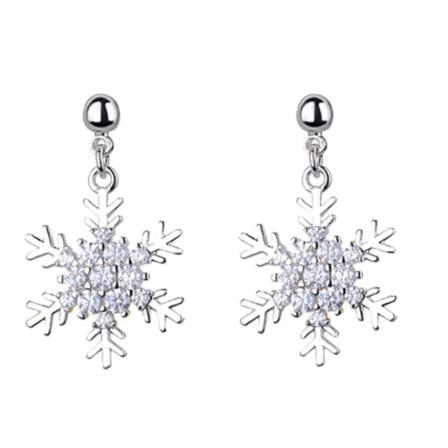 Silver Örhängen Till Jul - Snöflinga Med Rhinestones / Strass Silver