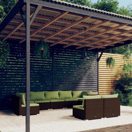 Vidaxl Loungegrupp För Trädgården Med Dynor 9 Delar Konstrotting Brun