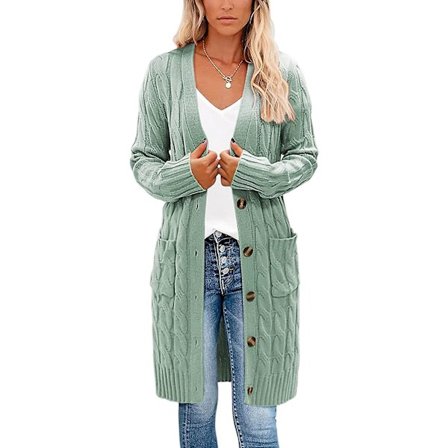 Dam lång kofta kabel stickad tröja. Långärmad öppen framsida knapp tröja present