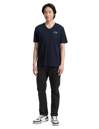 Tom Tailor Printed V-Neck T-Shirt - Navy - L