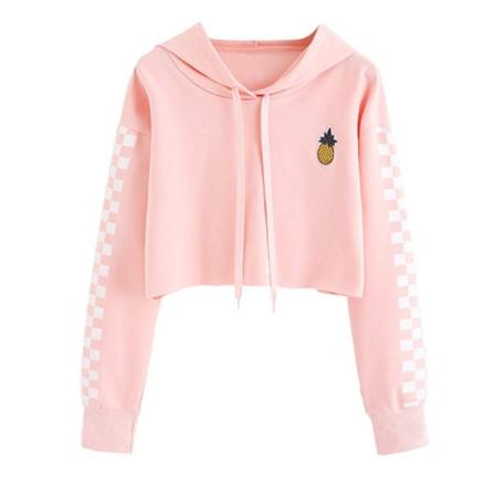 Barn Crop Tops Girls Huvtröjor Söt Rutig Långärmad Mode