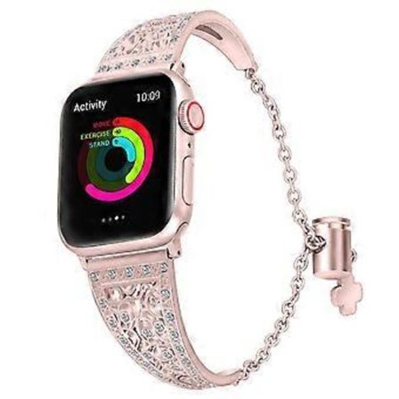 Armband Kompatibel med Apple Watch Blomformad Metall Diamant Armband-B Rosrosa 42mm