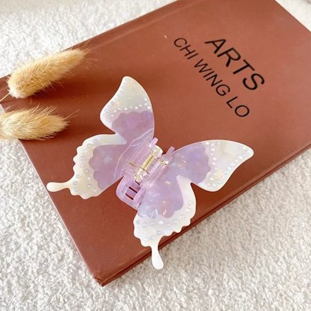 Butterfly Rhinestone Hårklämmor Acetat Claw Clips LILA