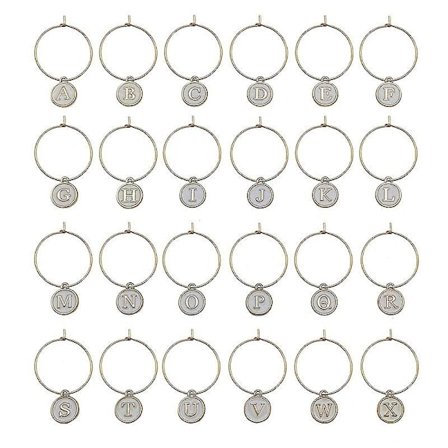 52 Stycken Vinglas Charm med Ringar Taggar Metallbokstäver Glas Charm Markörer Bokstäver Pärlor Markörer för Vin Cocktail Champagne Fest