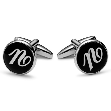 Round Silver-tone and Black Initial U Cufflinks for Men