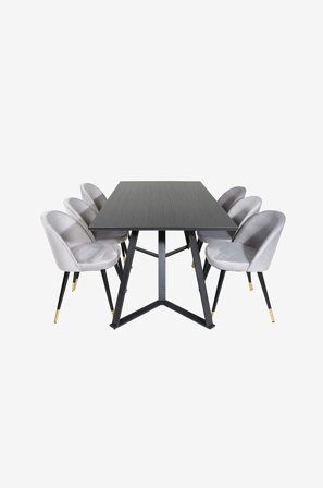 Venture Home - Matgrupp Maggie med 6st matstolar Valleta - Svart - Matgrupp 6 personer - Från Homeroom