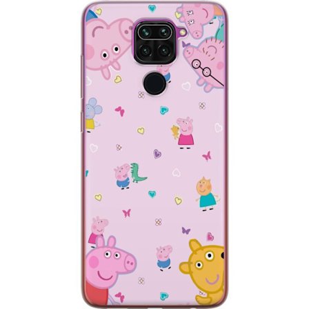 Kompatibel Mobilcover til Xiaomi Redmi Note 9 Peppa Gris med en baby i armene, morgris motiv i farverig og blød børneillustration med hjerter