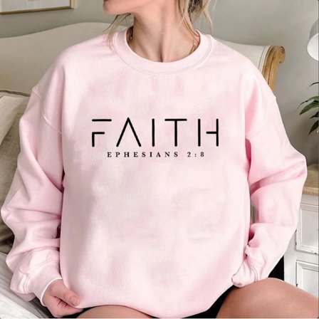Trendig Faith Sweatshirt Bibelversskjorta Kristna kläder Dam Streetwear Tröja Huvtröja Estetiska kläder