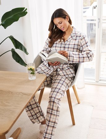 Missya Check Flannel Pyjamas - White - XS