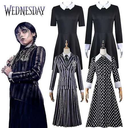 Anime Wednesday Addams Perheen Mekko Asu Asut Nainen Tyttö Vintage Musta Q .