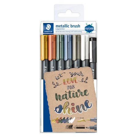 Staedtler Marker Brush Metallic 5-pack + brush + pigment liner