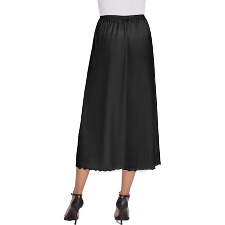 Dam Satin Halvslip med Spets, Lång Underkjol black