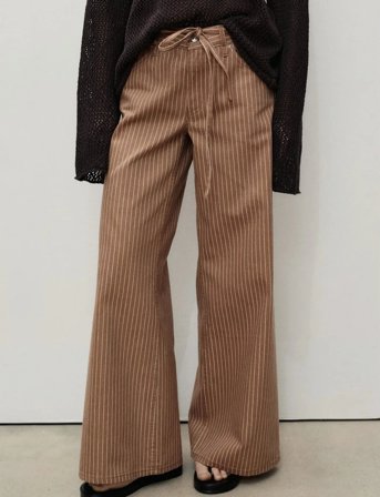 Mango Wide Leg Jeans With Stripes And Belt - Brown - 38