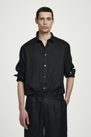 COS Men's Relaxed Linen Shirt in Black