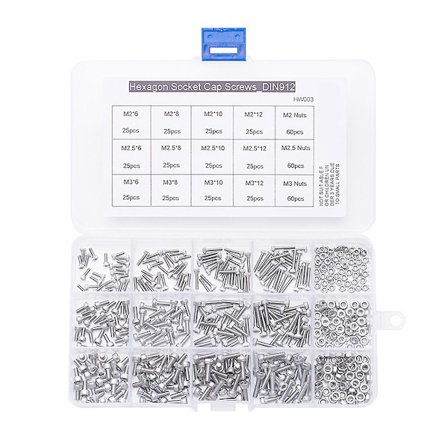 480 stk M2/m2.5/m3 Skrue Bolt Sett 304 Rustfritt Stål Hexagon Socket Skruehode (FMY)