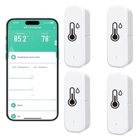 Trådløs termometer og hygrometer 4-pakning – Smart WiFi temperatur- og fuktighetsmåler med app, varsler og fjernovervåking