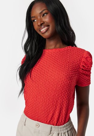 VILA Vianine S/S Puff Sleeve top Red Klær