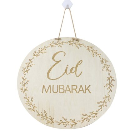Eid Mubarak Dekor Ramadan Rund Trykt Tre Skilt Dørkrans Henge