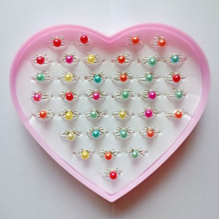 36 stk. (edderkoppemodel) Justerbare ringe til små piger i æske, barn