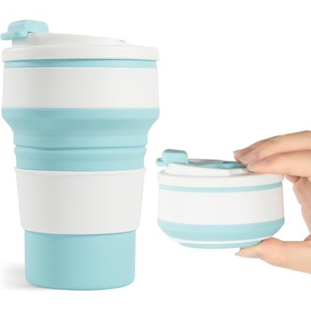 500ml Sammenleggbar kopp for reiser, Sammenleggbar silikonreiseskål for varme og kalde drikker, Blå