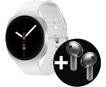 Samsung Galaxy Watch8 44mm eSim Silver + Galaxy Buds3 - Silver - Galaxy Watch8 med Galaxy Buds3 utan extra kostnad