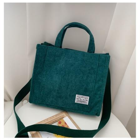 Cordfløyel Casual Dame Tote Skulder Bag Retro Art Canvas Crossbody Vesker for Kvinner 2022 Bomull Glidelås Håndvesker Luksus Designer,1pc-grønn