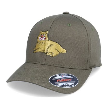 Iconic - Grön flexfit Keps - Grumpy Fat Cat Olive Flexfit @ Hatstore