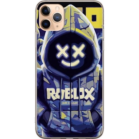 Kompatibelt Mobildeksel til Apple Apple iPhone 11 Pro Max Blågul Roblox hettegenserfigur med minimalistisk neonstil og masket ansikt, moderne spillil