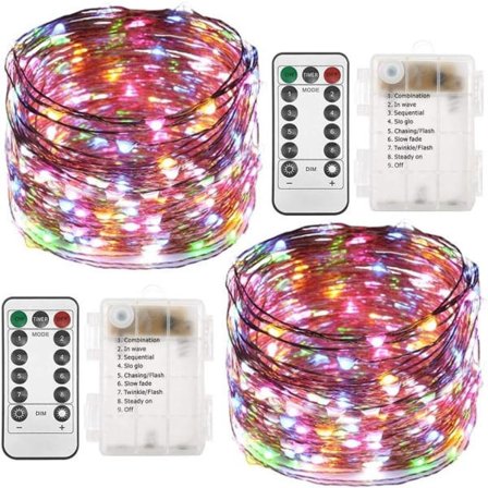 Paristokäyttöiset valonauhat, 10 metriä 100 LED-valoa, kaukosäätimen ajastin, 8 tilaa, 10 metriä väri